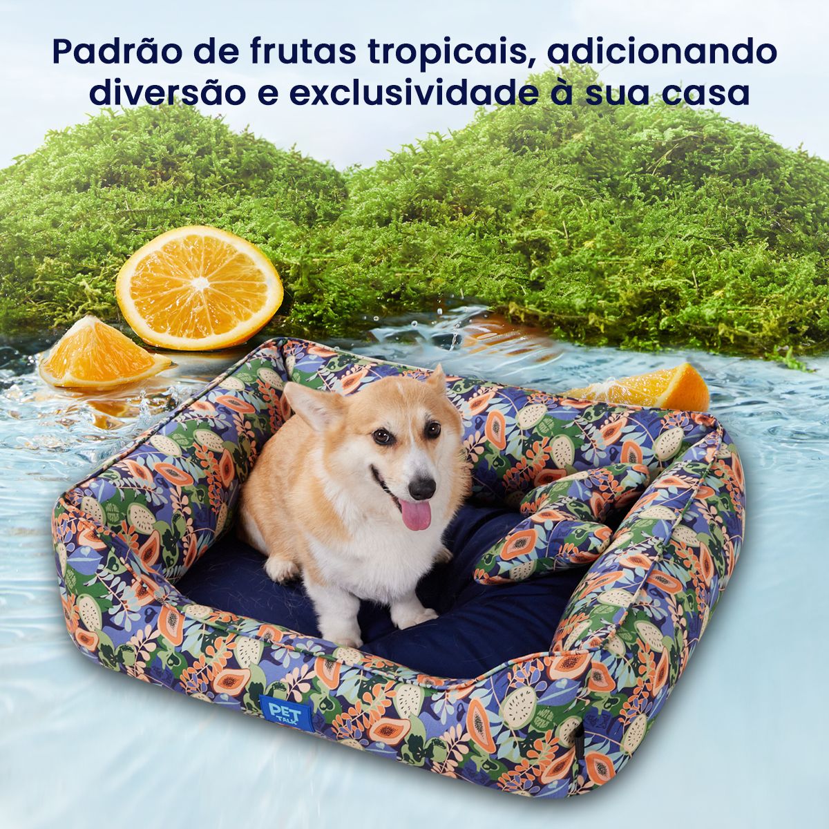 Cama Quadrada para Cachorros Série de Frutas Tropicais